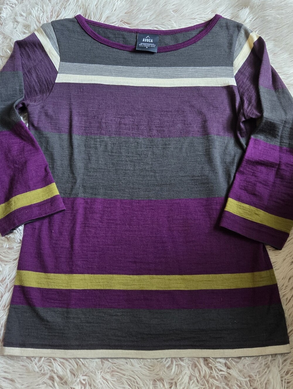 AVOCA New Zealand 100% merino wool top thin sweater 3/4 sleeves round neck Sz S